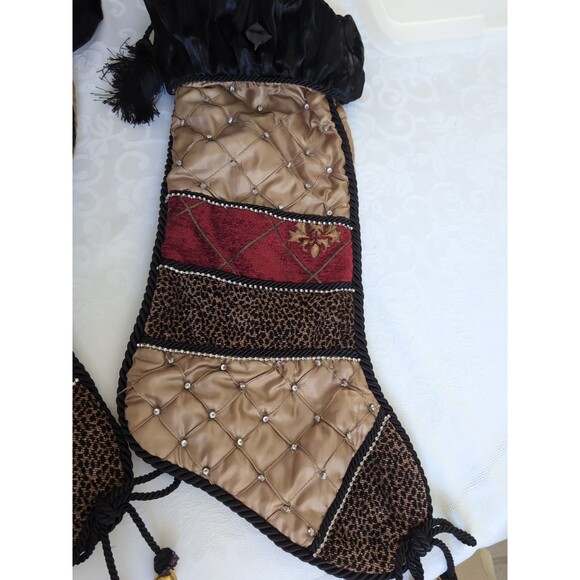 Vtg Christmas Stockings Villa Bacci Set Two Black Gold Stockings Rhinestone LG - Picture 2 of 10